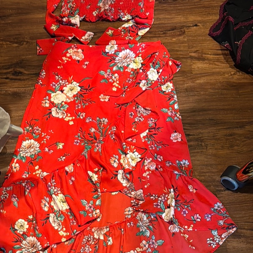 Floral Red Maxi Skirt